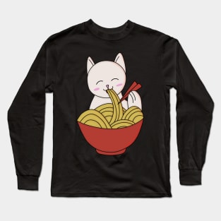 Cat Eating Ramen Long Sleeve T-Shirt